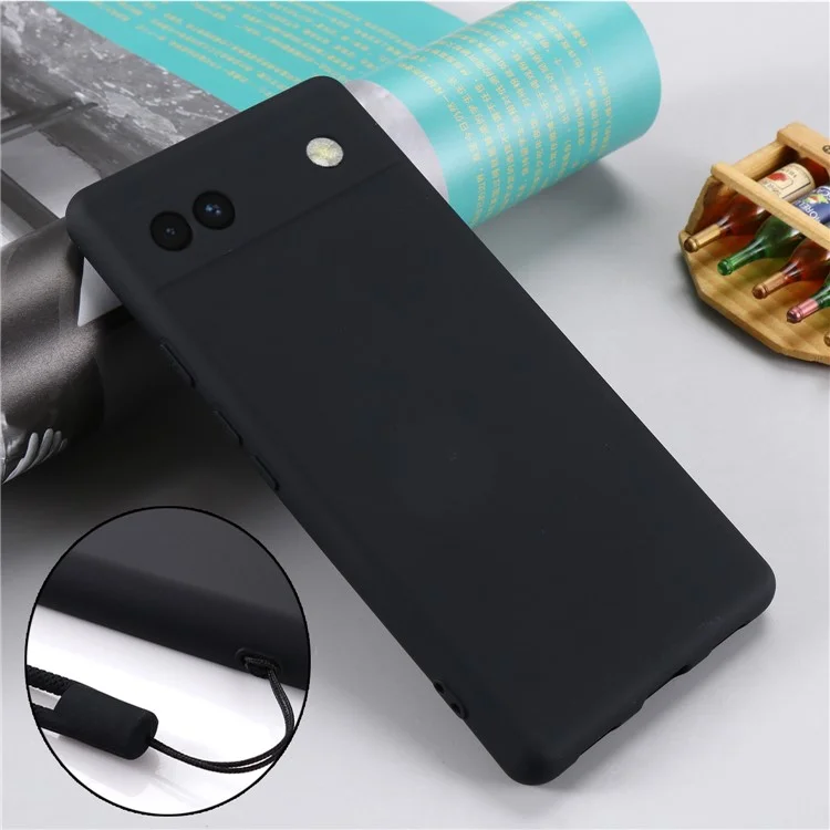 Touch Soft Touch Líquido Silicone Microfiber Forro Anti-Shock Flexível Caixa de Telefone Com Cinta Para o Google Pixel 6a - Preto