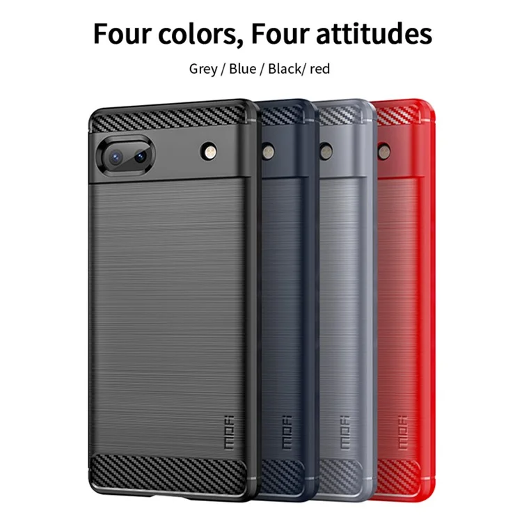 MOFI pour Google Pixel 6a Coque de téléphone en carbone résistant aux rayures et élégante - Texture en fibre de carbone, surface en TPU brossée, étui de téléphone portable - Noir