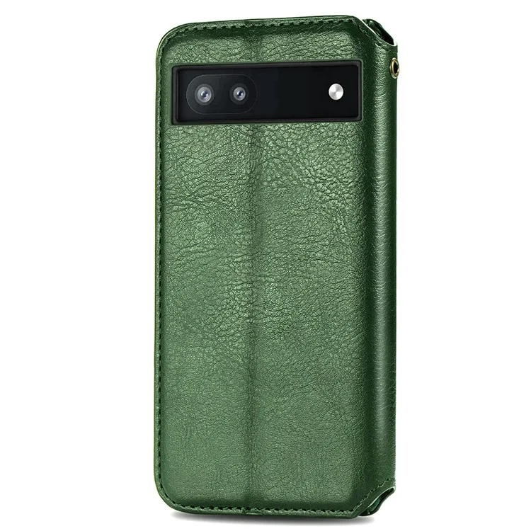 For Google Pixel 6a PU Leather Case Rhombus Imprint Wallet Stand Phone Cover - Green