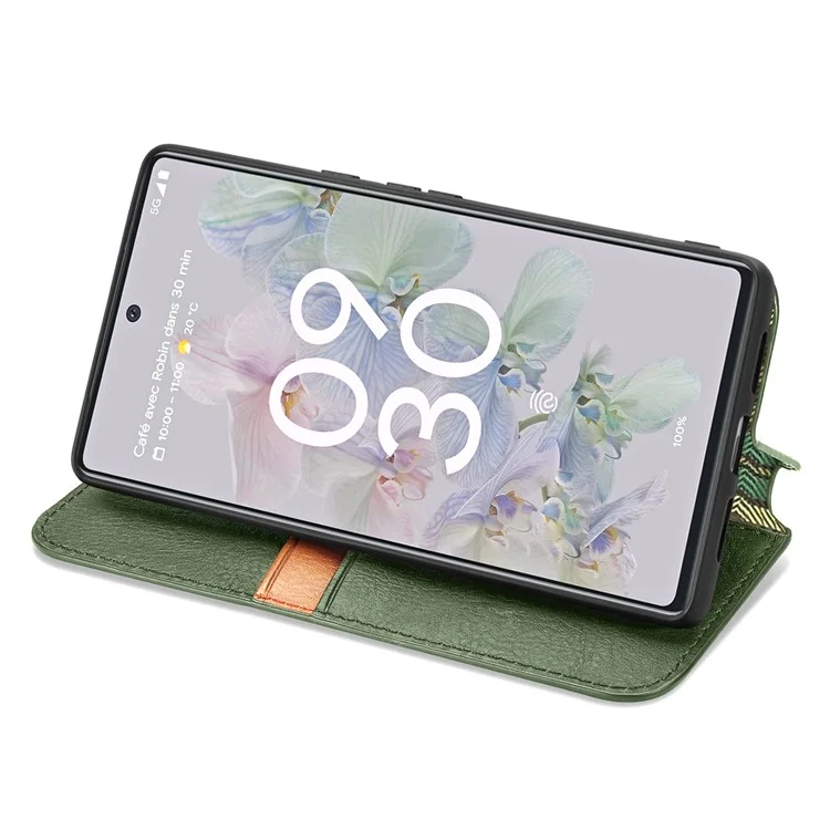 For Google Pixel 6a PU Leather Case Rhombus Imprint Wallet Stand Phone Cover - Green