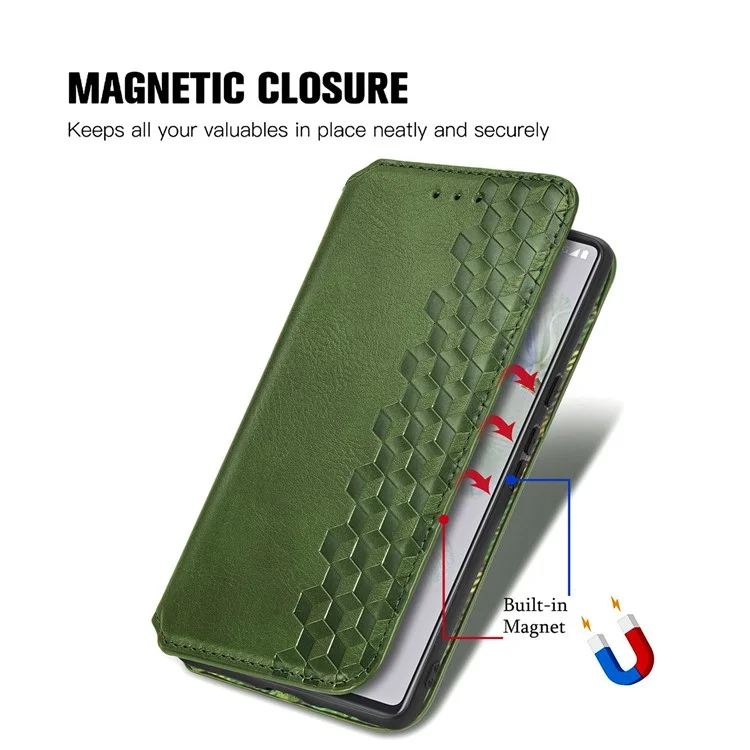 For Google Pixel 6a PU Leather Case Rhombus Imprint Wallet Stand Phone Cover - Green