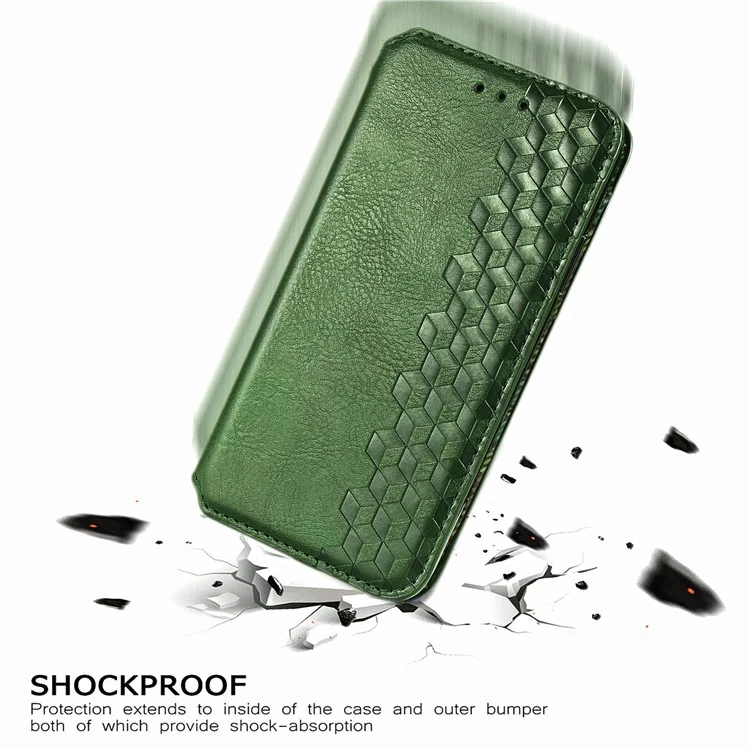 For Google Pixel 6a PU Leather Case Rhombus Imprint Wallet Stand Phone Cover - Green