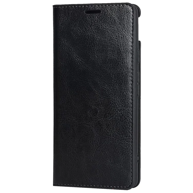 Genuine Leather Phone Case for Google Pixel 6a, Wallet Stand Crazy Horse Texture Shell - Black