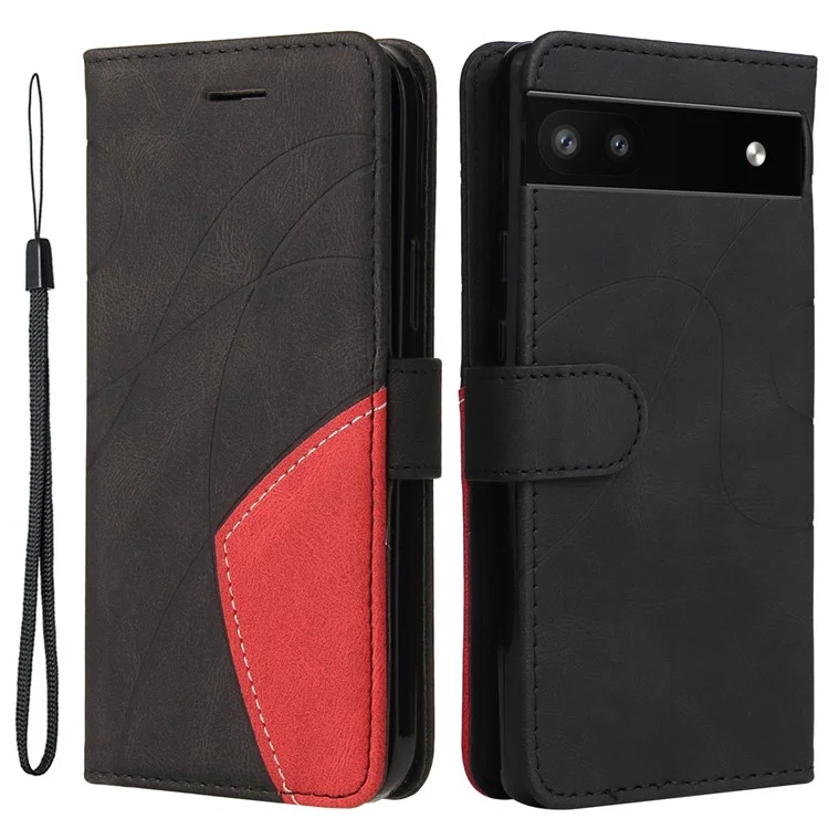 Pour Google Pixel 6a 5G KT Series en Cuir en Double Couleur 1 Couvercle de Porte-support en Cuir en Cuir Avec Sangle de Poignet - le Noir