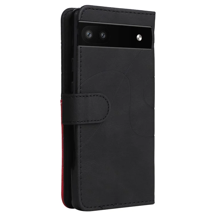 Pour Google Pixel 6a 5G KT Series en Cuir en Double Couleur 1 Couvercle de Porte-support en Cuir en Cuir Avec Sangle de Poignet - le Noir