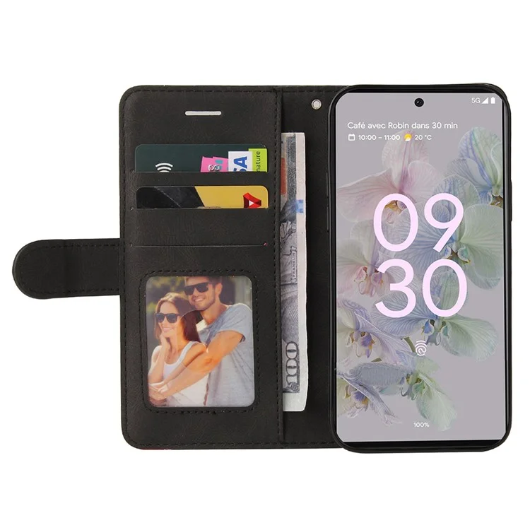 Pour Google Pixel 6a 5G KT Series en Cuir en Double Couleur 1 Couvercle de Porte-support en Cuir en Cuir Avec Sangle de Poignet - le Noir