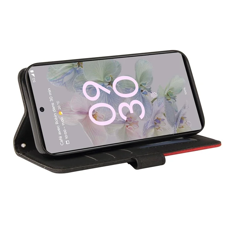 Pour Google Pixel 6a 5G KT Series en Cuir en Double Couleur 1 Couvercle de Porte-support en Cuir en Cuir Avec Sangle de Poignet - le Noir