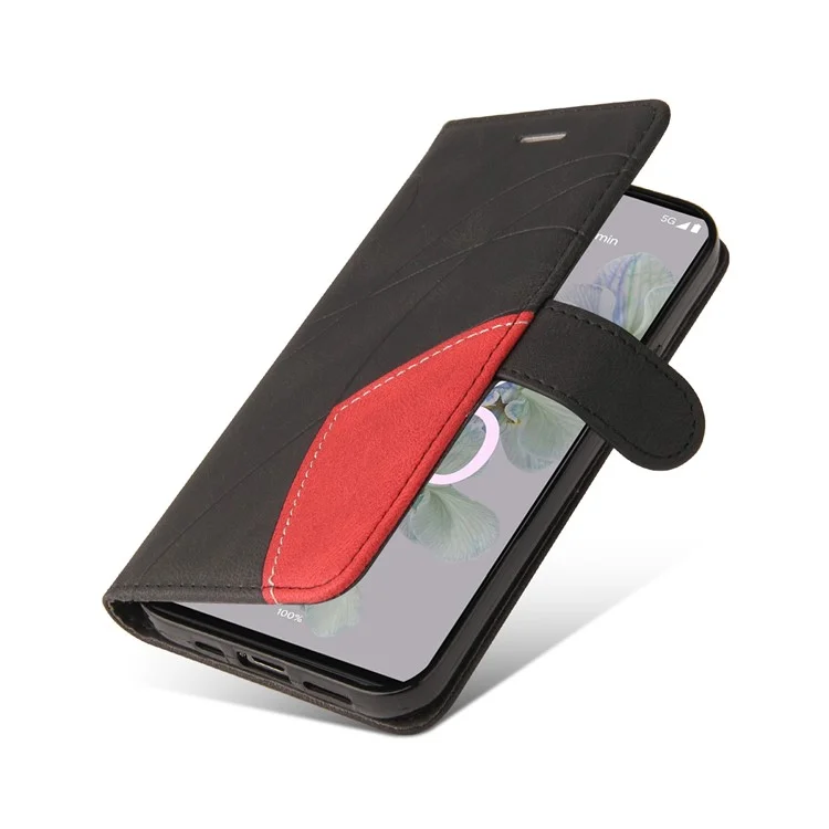 Pour Google Pixel 6a 5G KT Series en Cuir en Double Couleur 1 Couvercle de Porte-support en Cuir en Cuir Avec Sangle de Poignet - le Noir