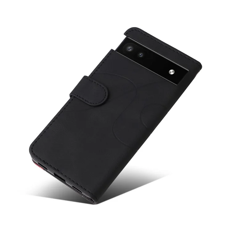 Pour Google Pixel 6a 5G KT Series en Cuir en Double Couleur 1 Couvercle de Porte-support en Cuir en Cuir Avec Sangle de Poignet - le Noir