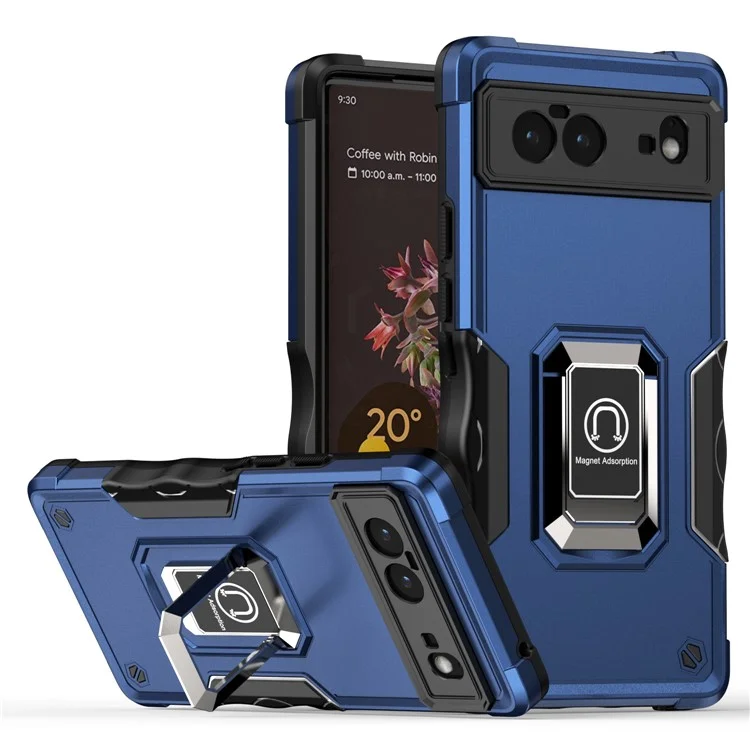Para Google Pixel 6 Cubierta De Armadura Híbrida De Doble Capa, Funda Protectora De TPU De Anti-scratch PC + Soft TPU Con Soporte Magnético - Azul