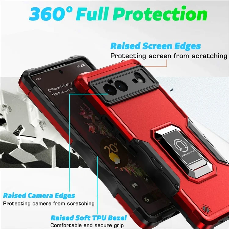 Para Google Pixel 6 Cubierta De Armadura Híbrida De Doble Capa, Funda Protectora De TPU De Anti-scratch PC + Soft TPU Con Soporte Magnético - Azul