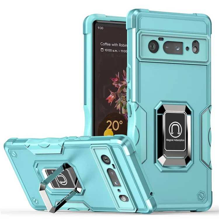 For Google Pixel 6 Pro Shockproof TPU+PC Anti-Scratch Back Cover with Magnetic Ring Holder - Light Green