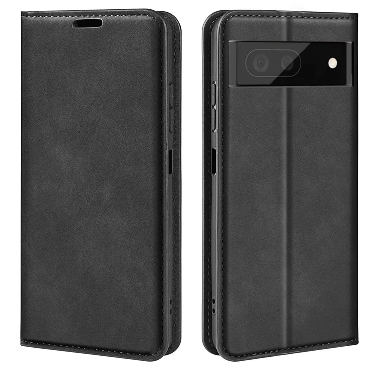 Funda de cuero con tacto suave para Google Pixel 7 Pro 5G, soporte, a prueba de caídas, cierre magnético automático, billetera y funda de teléfono - Negro