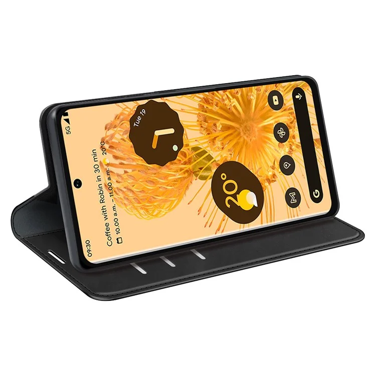 Funda de cuero con tacto suave para Google Pixel 7 Pro 5G, soporte, a prueba de caídas, cierre magnético automático, billetera y funda de teléfono - Negro