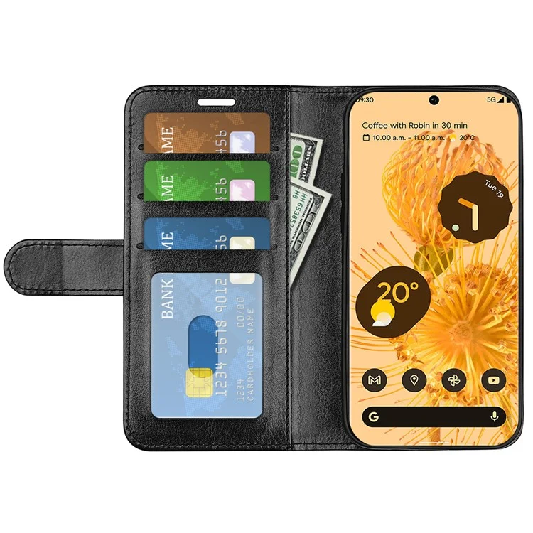 Per Google Pixel 7 5G Wallet PU Leather Phone Case Crazy Horse Texture Stand Cover - Nero