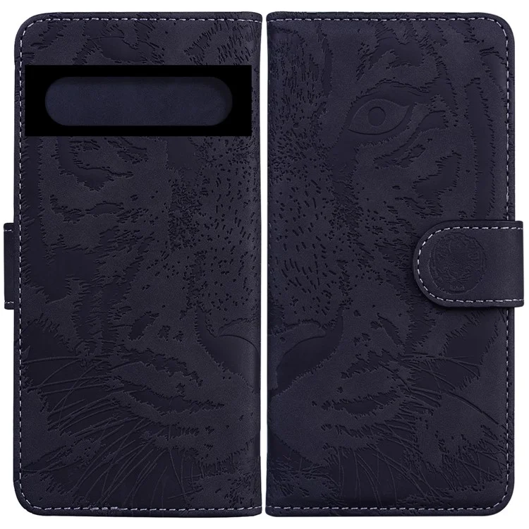 For Google Pixel 7 Pro 5G PU Leather Tiger Pattern Imprinted Wallet Phone Case with Foldable Stand - Black