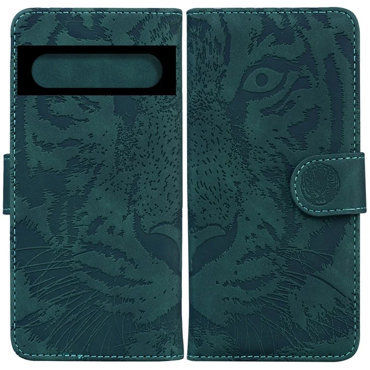 Для Google Pixel 7 5G Tiger Pattern Imprinted Magnetic Clasp PU Leather Case Wallet Stand Phone Cover - Green