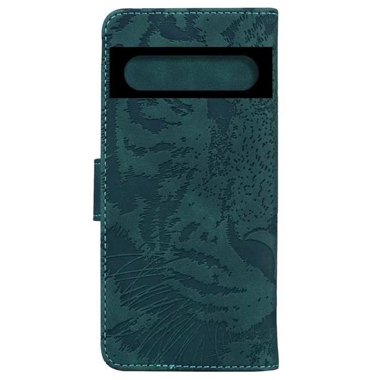 Для Google Pixel 7 5G Tiger Pattern Imprinted Magnetic Clasp PU Leather Case Wallet Stand Phone Cover - Green