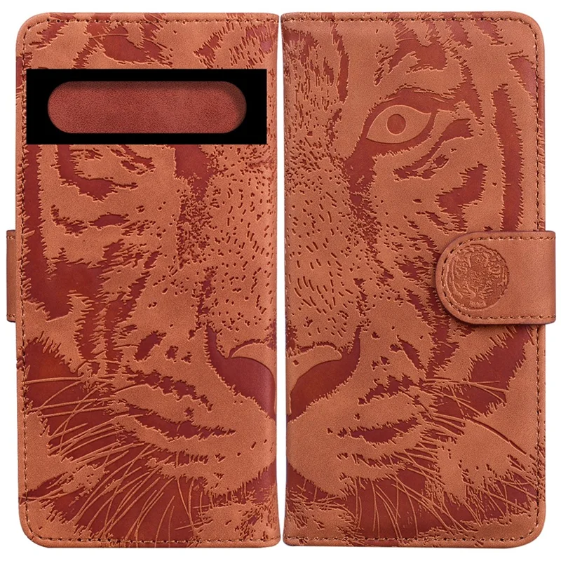 For Google Pixel 7 5G Tiger Pattern Imprinted Magnetic Clasp PU Leather Case Wallet Stand Phone Cover - Brown