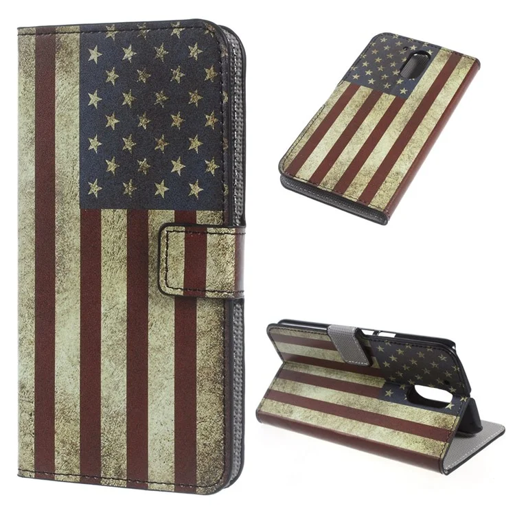 Patterned Leather Wallet Stand Cover for Motorola Moto G4/G4 Plus - Retro US Flag