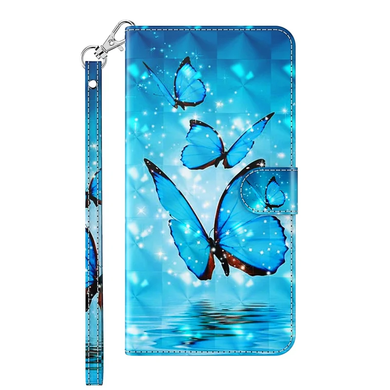 For Google Pixel 7 Pro 5G 3D Creative Pattern Printing PU Leather Case Stand Wallet Soft TPU Book Cover with Strap - Blue Butterflies