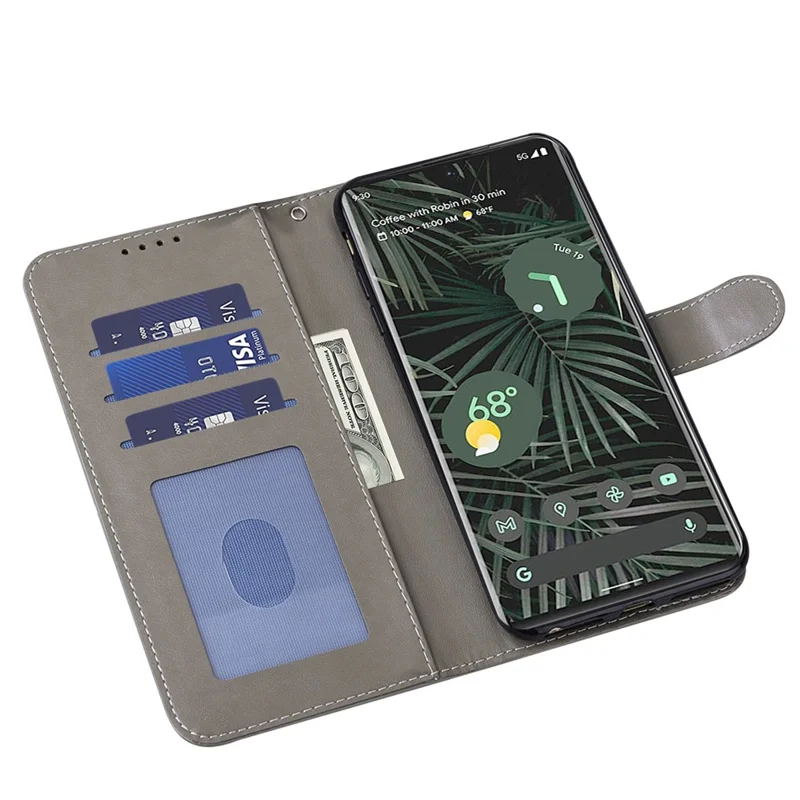 Handyhülle für Google Pixel 7 5G, kratzfest, mit aufgedrucktem Hirsch-Baum-Muster, Brieftasche aus PU-Leder, magnetischer Verschluss, Ständer, Schutzhülle – Grau