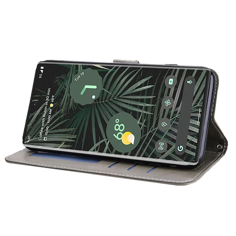 Handyhülle für Google Pixel 7 5G, kratzfest, mit aufgedrucktem Hirsch-Baum-Muster, Brieftasche aus PU-Leder, magnetischer Verschluss, Ständer, Schutzhülle – Grau