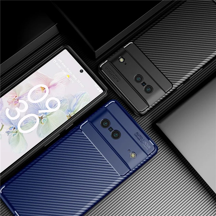 Para Google Pixel 7 Funda de Carbono Texturizada Ligera Funda TPU Absorción de Golpes - Negro