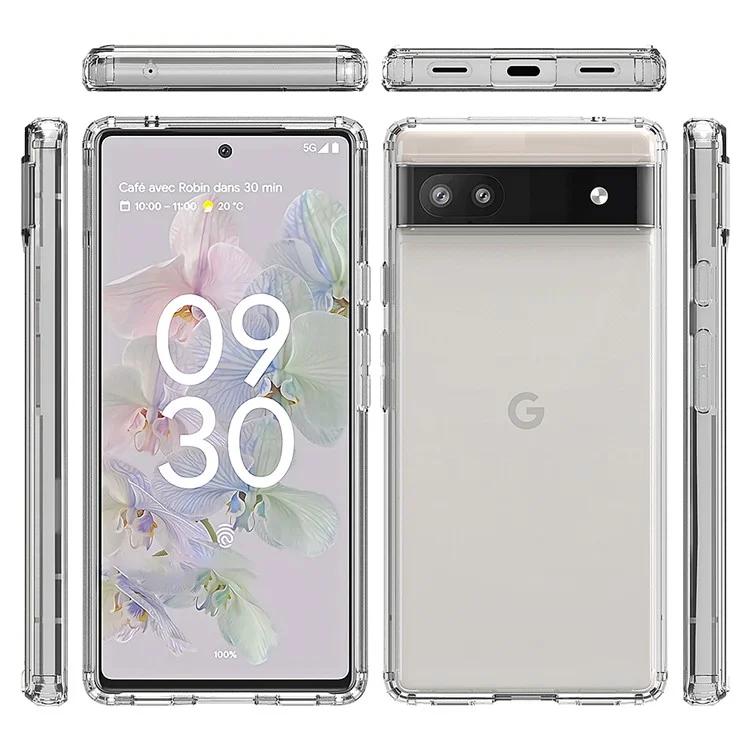 Für Google Pixel 6A Crystal Clear Anti-Scratch-Telefongehäuse Hard Acryl + Weiche TPU-Hybridabdeckung