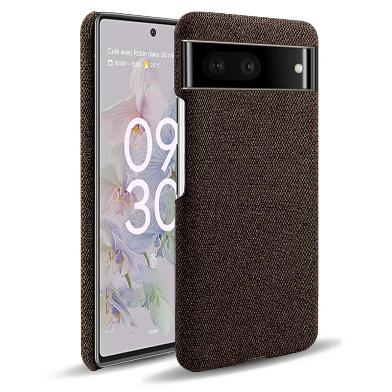 For Google Pixel 7 5G Drop Proof Solid Color Cloth Texture Protective Shell Hard PC Phone Case - Brown