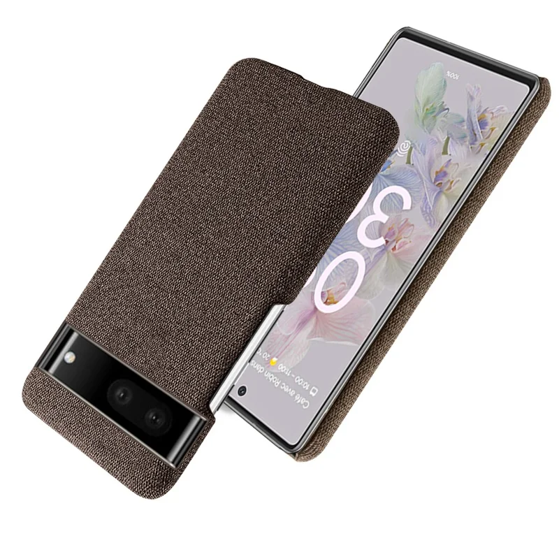 For Google Pixel 7 5G Drop Proof Solid Color Cloth Texture Protective Shell Hard PC Phone Case - Brown