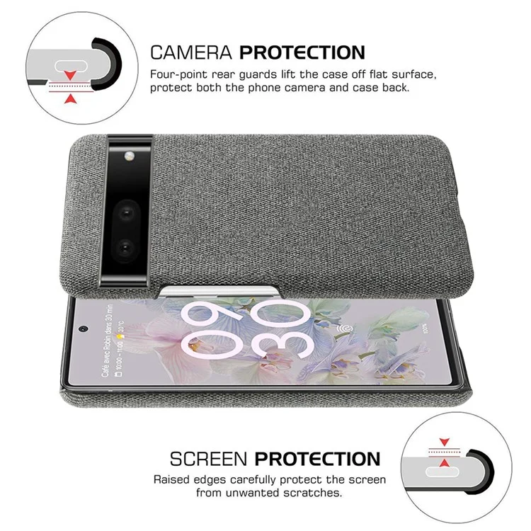 Para Google Pixel 7 Drop Proof Solid Color Cloth Texture Protective Shell Hard PC Phone Case - Cinza