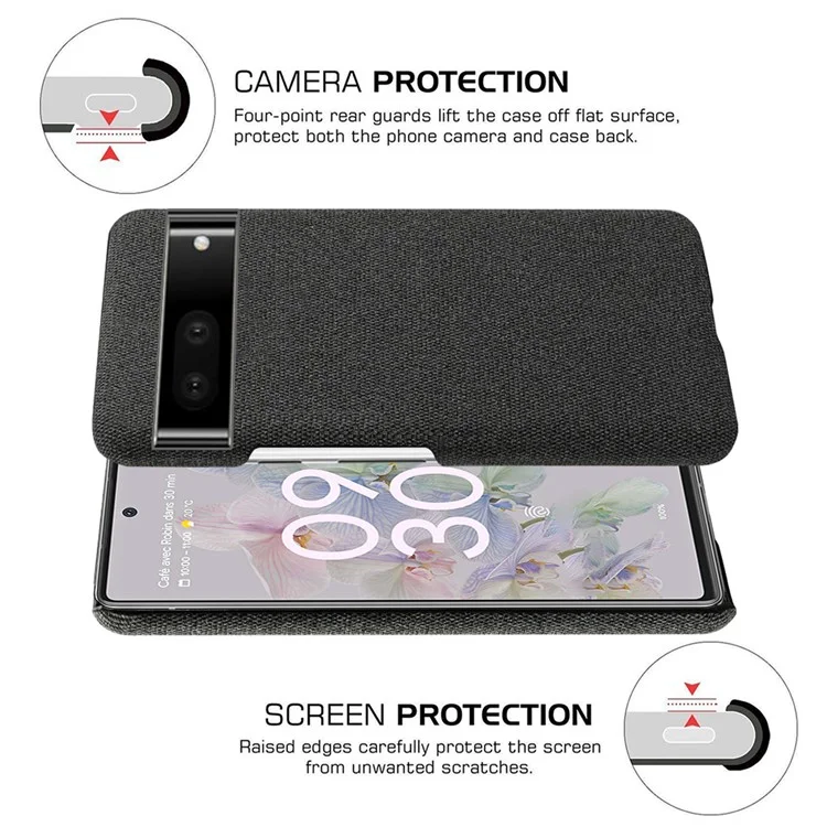 Для Google Pixel 7 Drop Proof Solid Color Cloth Texture Protective Shell Hard PC Phone Case - Black