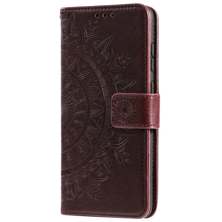 Para o Google Pixel 7 Pro PU PU Couro + TPU Iner TPU Profuça Capa Improvada de Mandala Flor Wallet Stand Caso de Suporte Com Cinta - Castanho