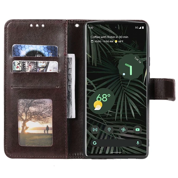 Para o Google Pixel 7 Pro PU PU Couro + TPU Iner TPU Profuça Capa Improvada de Mandala Flor Wallet Stand Caso de Suporte Com Cinta - Castanho