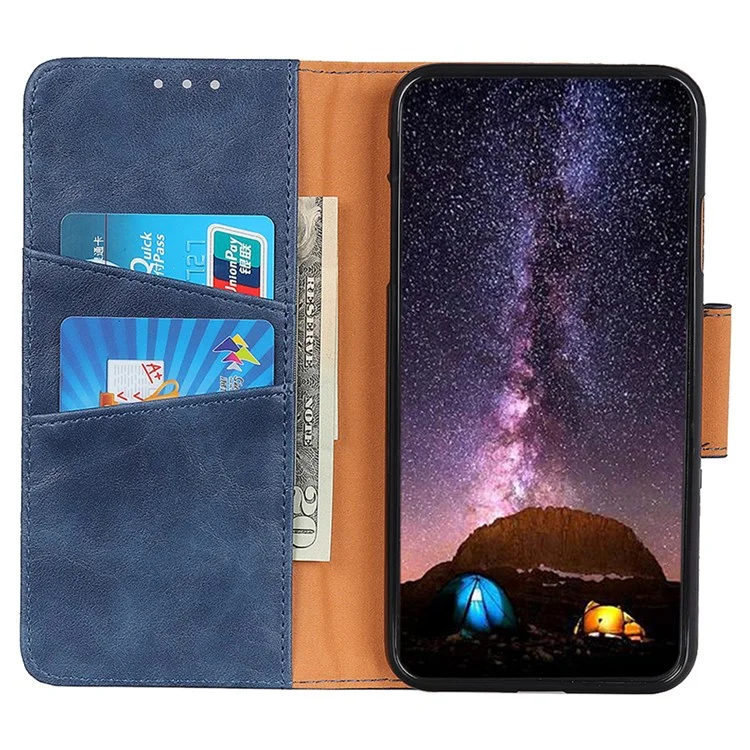 For Google Pixel 7 Pro 5G Crazy Horse Texture Split Leather Stand Case Anti-scratch Mobile Phone Wallet Cover - Blue