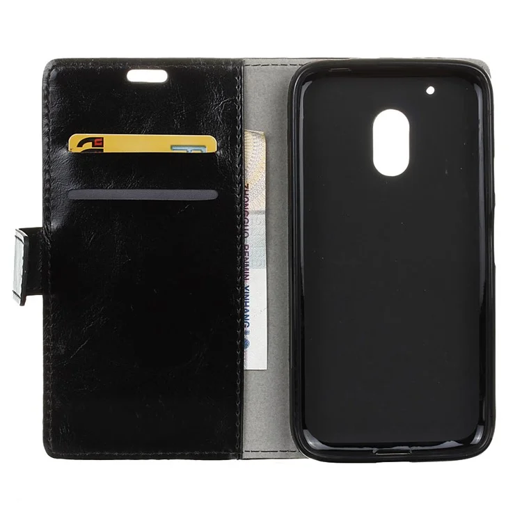 Crazy Horse Wallet Stand Leather Case for Motorola Moto G4 Play - Black