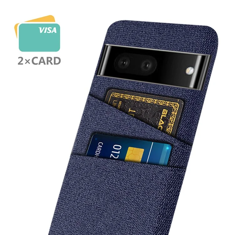Case de Teléfono de Textura de Tela Para Google Pixel 7, Cubierta de PC Dura Anti-scratch Con Ranuras Para Tarjetas Duales - Azul