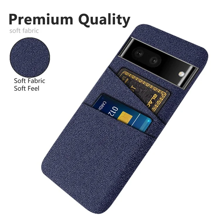Case de Teléfono de Textura de Tela Para Google Pixel 7, Cubierta de PC Dura Anti-scratch Con Ranuras Para Tarjetas Duales - Azul