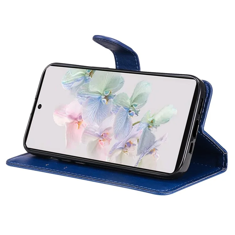 Série KT Leather-2 pour Google Pixel 7 Phone Flip Cover Housse en cuir PU Design portefeuille anti-poussière Support souple intérieur en TPU Coque de protection à rabat pour téléphone avec sangle - Bleu