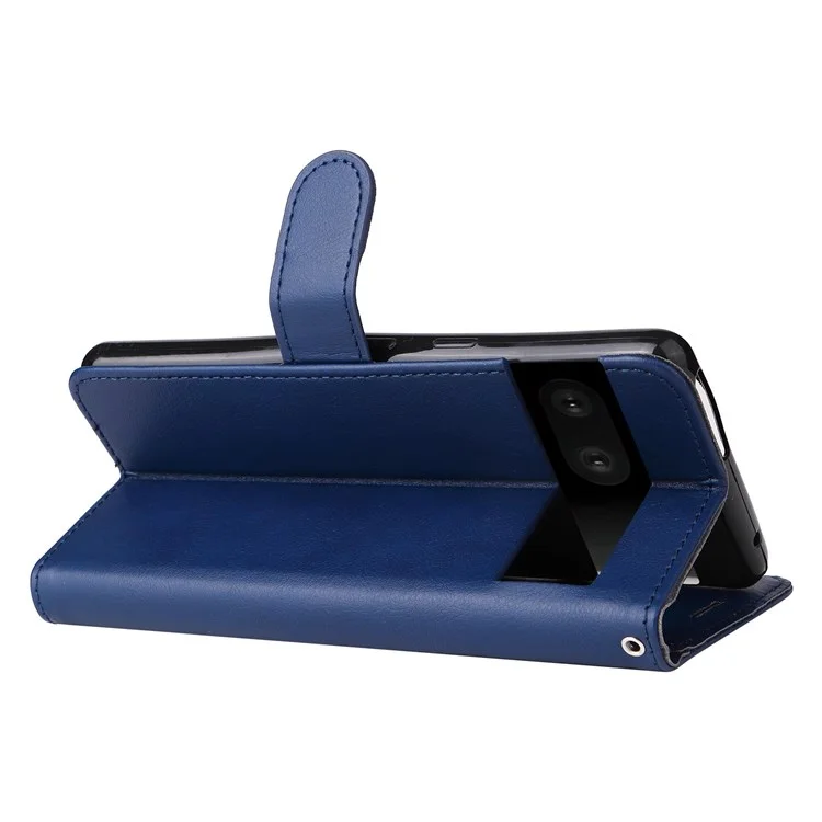 Série KT Leather-2 pour Google Pixel 7 Phone Flip Cover Housse en cuir PU Design portefeuille anti-poussière Support souple intérieur en TPU Coque de protection à rabat pour téléphone avec sangle - Bleu