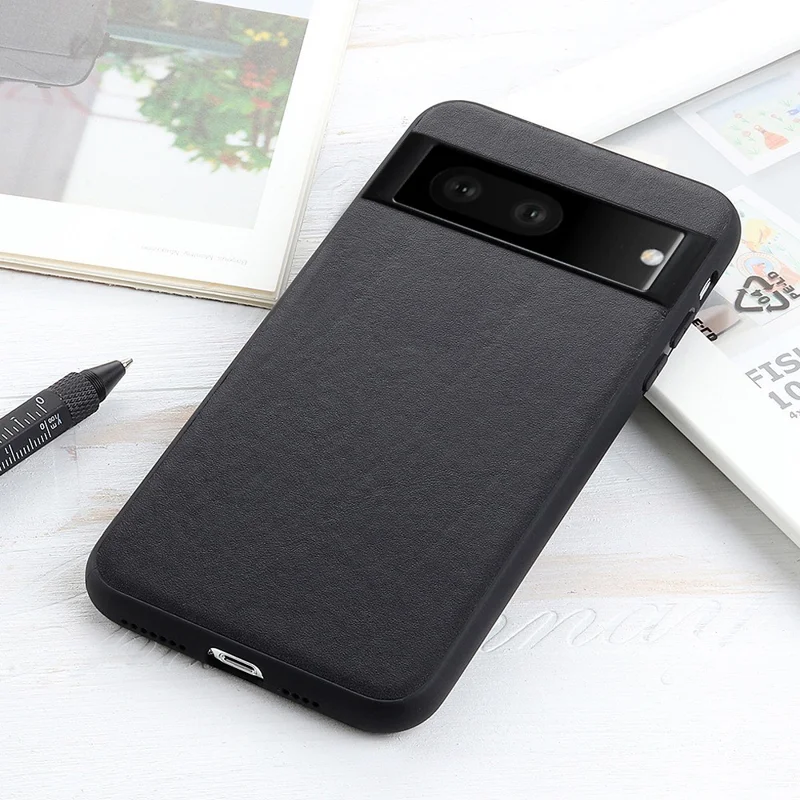 Ultradünner strukturierter Lederschutzhülle für Google Pixel 7 5G, Hybrid-Case aus PC + TPU, stoßfest – Schwarz