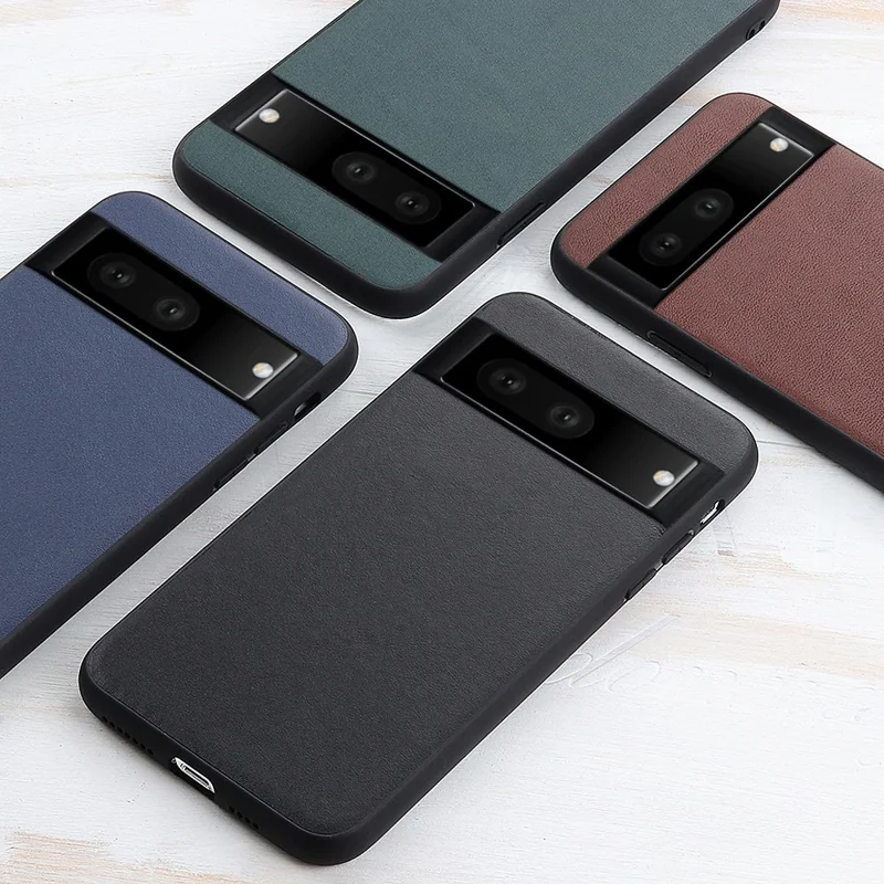 Ultradünner strukturierter Lederschutzhülle für Google Pixel 7 5G, Hybrid-Case aus PC + TPU, stoßfest – Schwarz