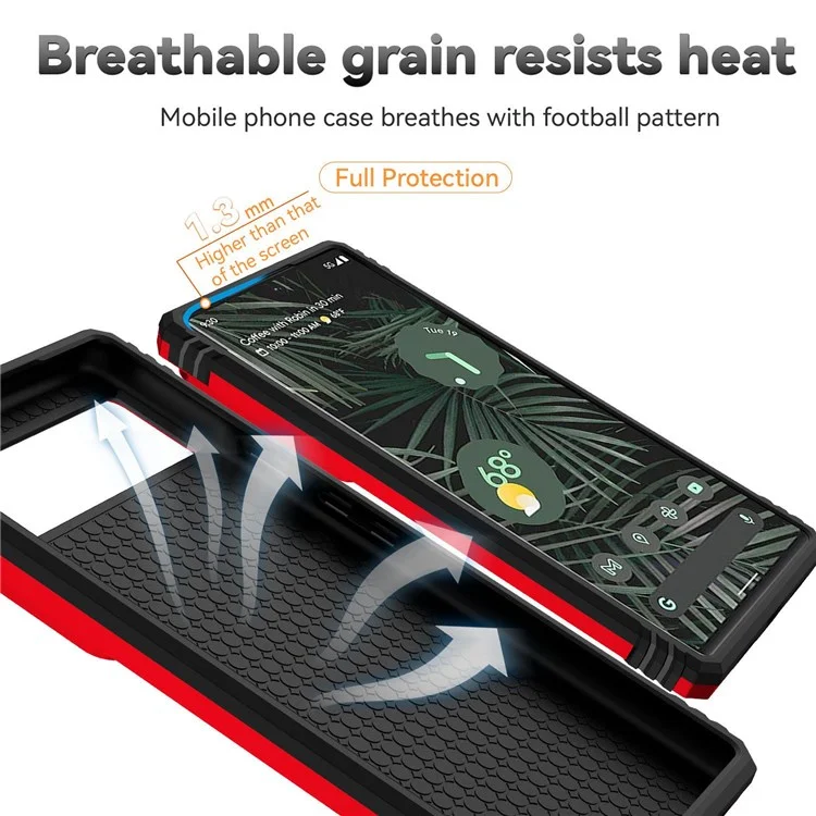 For Google Pixel 6 Pro Shockproof Phone Protection Case Ring Kickstand Hybrid PC + TPU Shell with Slide Camera Protection Cover - Red