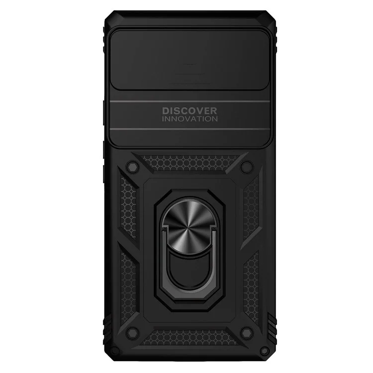 Per Google Pixel 6 Ring Holder Metal Kickstand Phone Case Hard PC + TPU Shell with Slide Camera Protection Cover - Nero