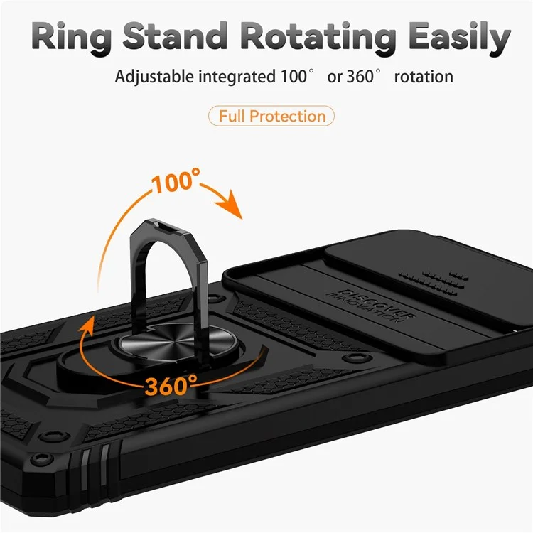 Per Google Pixel 6 Ring Holder Metal Kickstand Phone Case Hard PC + TPU Shell with Slide Camera Protection Cover - Nero