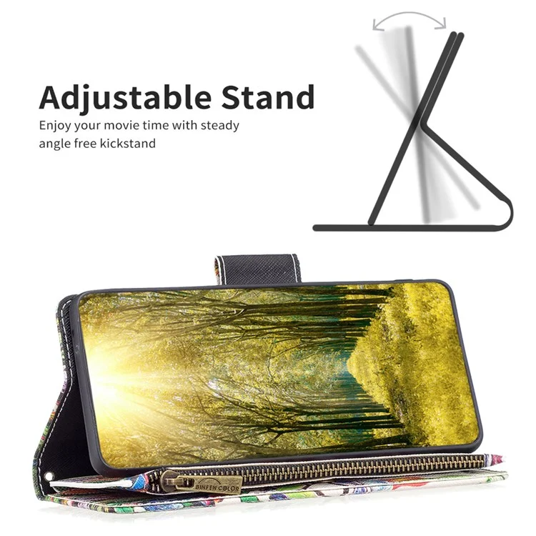 Для Google Pixel 7 BF Pattern Printing Leather Series-4 03-Style Zippered Leather Phone Shell Wallet + Adjustable Stand Folio Flip Phone Case - Life Tree