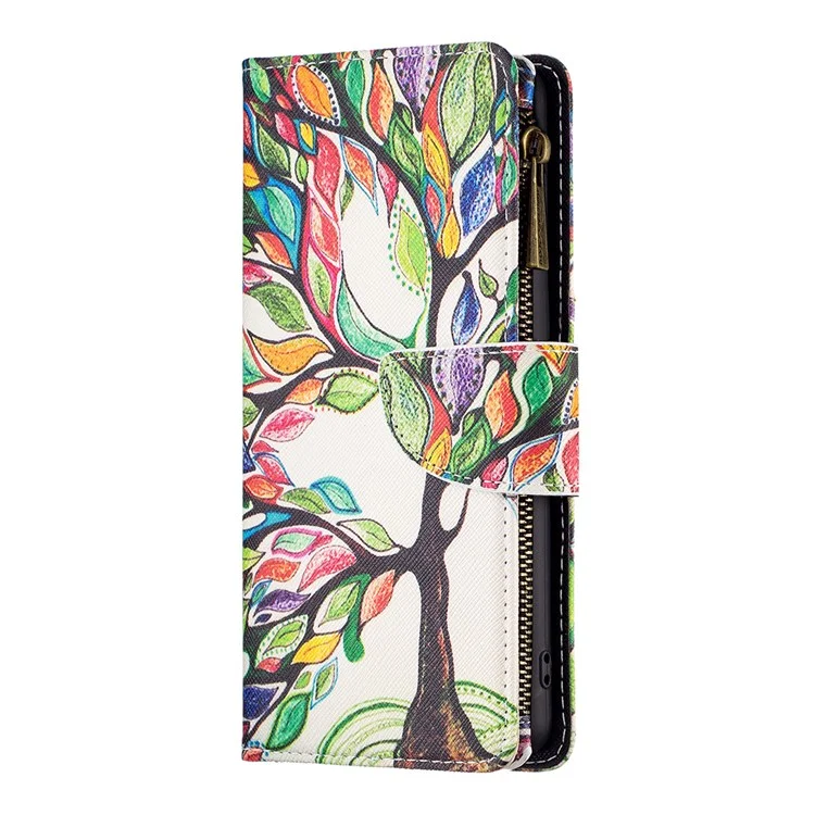 Для Google Pixel 7 BF Pattern Printing Leather Series-4 03-Style Zippered Leather Phone Shell Wallet + Adjustable Stand Folio Flip Phone Case - Life Tree