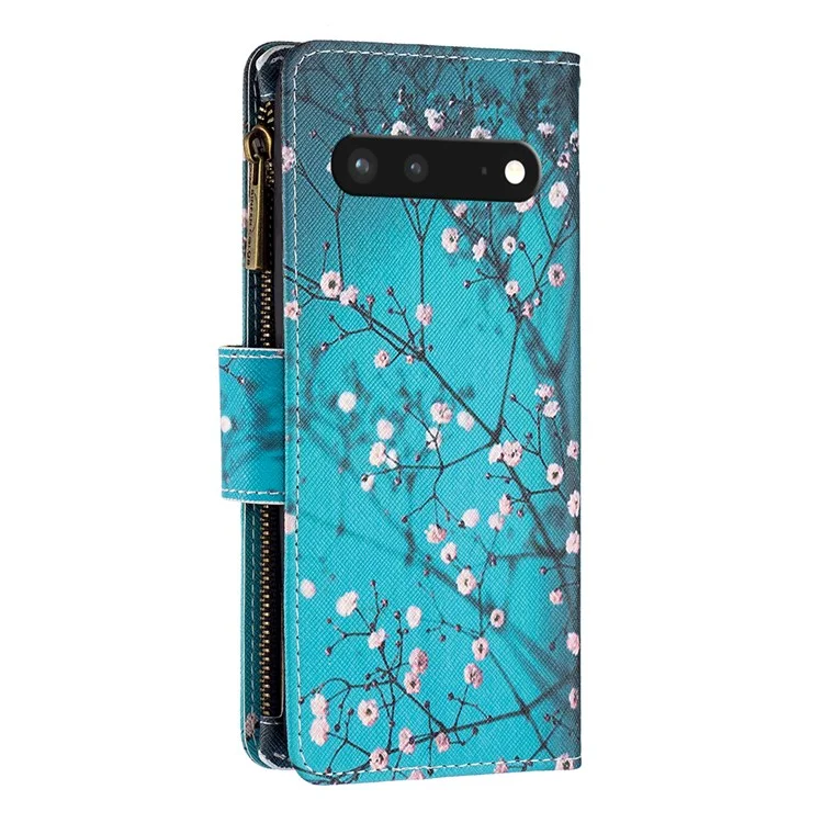 Para Google Pixel 7 BF Pattern Printing Leather Series-4 03-Style Zippered Leather Phone Shell Wallet + Ajustable Stand Folio Flip Phone Case - Winter Sweet