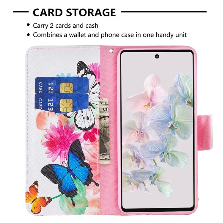 Série de cuir à motif BF Pattern Printing-1 pour Google Pixel 7 Étui portefeuille en cuir PU avec fermoir magnétique Motif imprimé Support de protection - Deux papillons